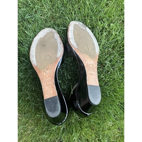 AGL Womens Black Patent Leather Buckle Pull On Open Toe Flats Size 36.5 KB - Picture 3 of 3